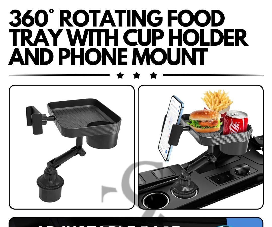 360° Rotating Food Tray with Cup Holder and Phone Mount