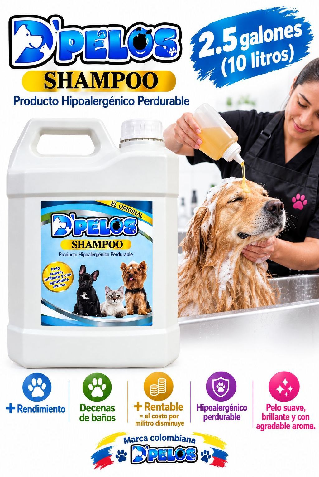 Shampoo todo pelos, toda razas 2.5 galones D'Pelos
