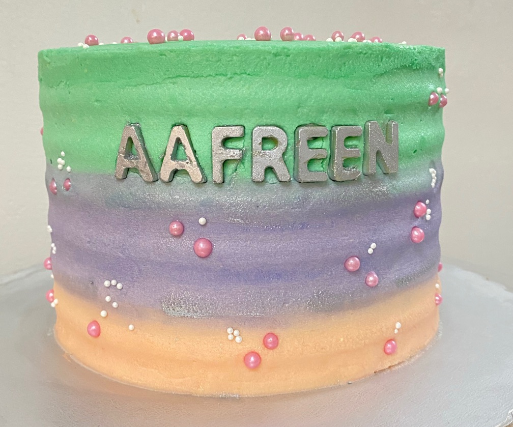 6" two-layer Chocolate cake with vanilla frosting