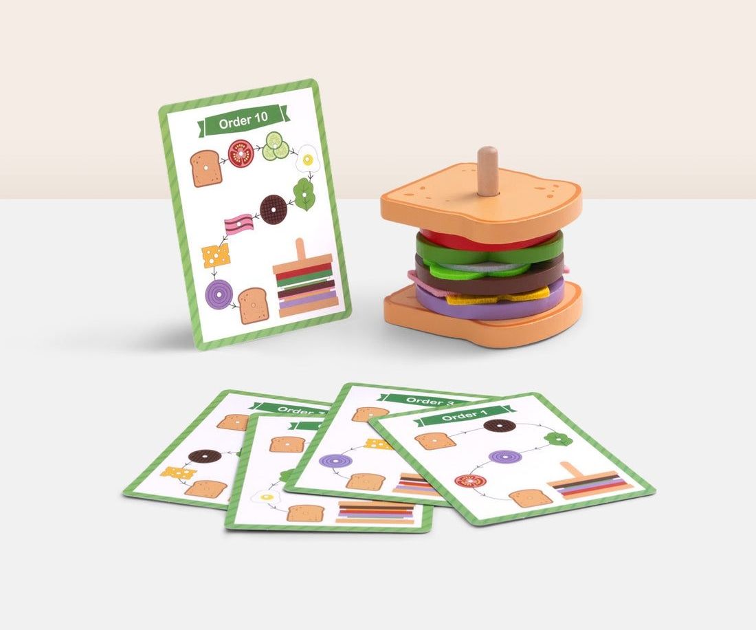 🥪 Juego de Secuencia y Lógica "Sandwich Stacker" (15 piezas) 🍅