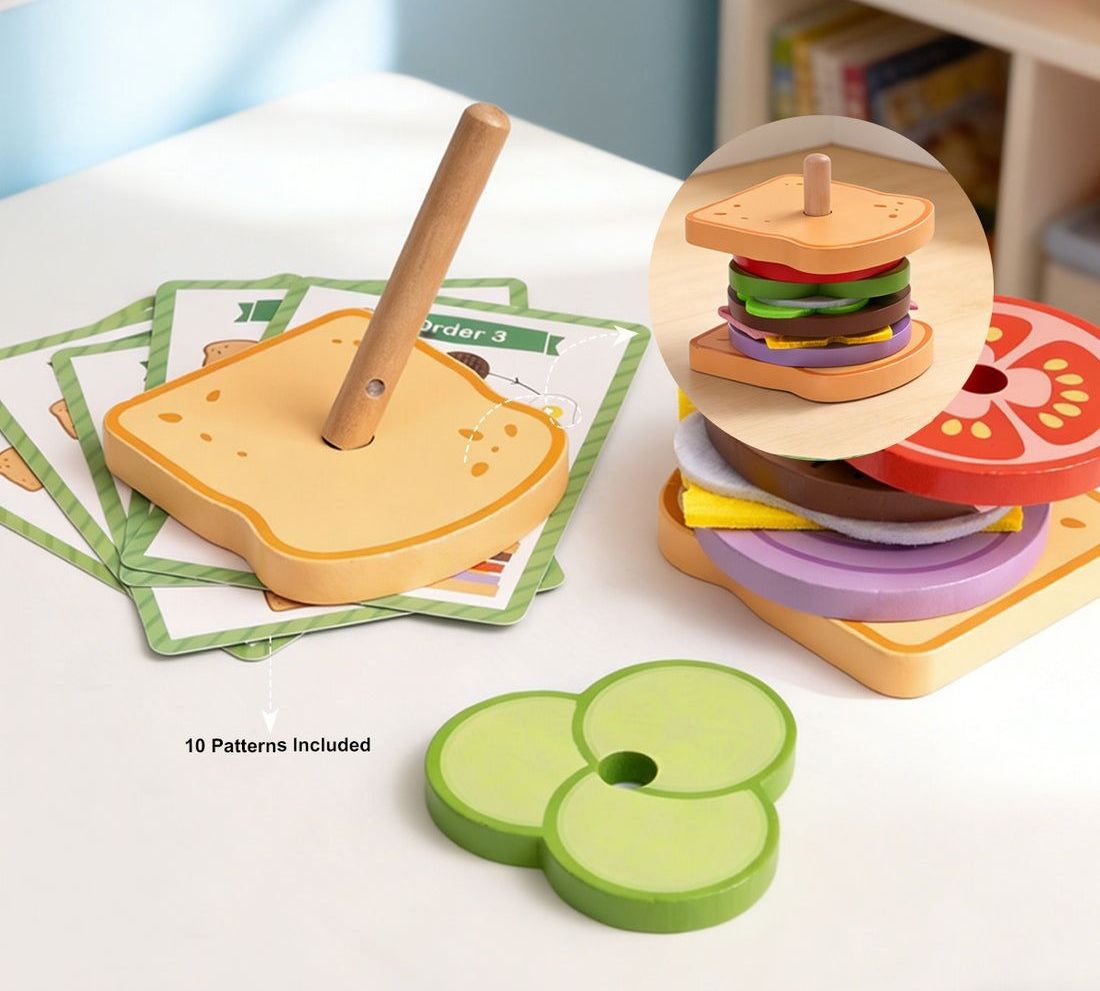 🥪 Juego de Secuencia y Lógica "Sandwich Stacker" (15 piezas) 🍅