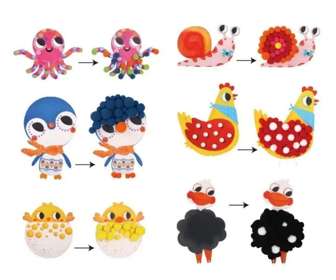 🎨 Kit de Manualidades con Pompones "Character Kit" (233 piezas) 🦚