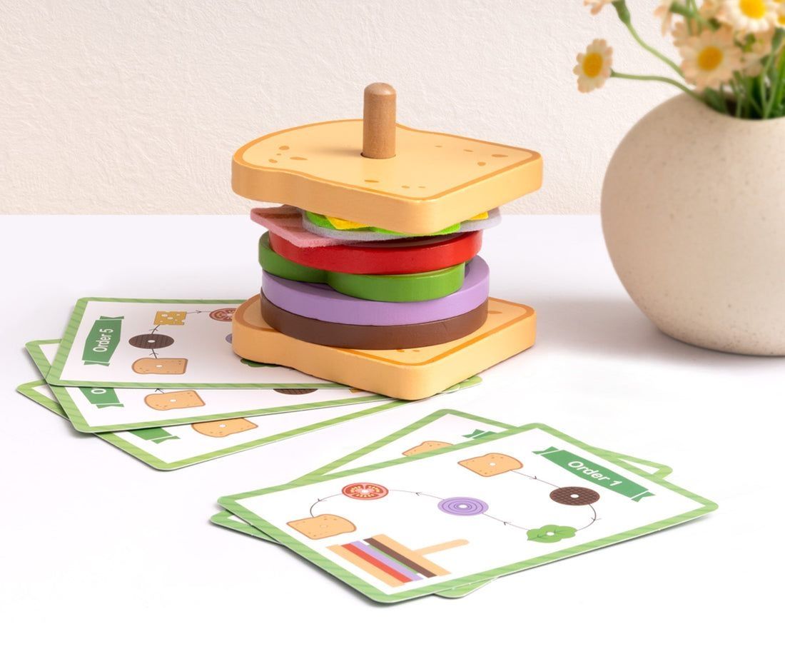 🥪 Juego de Secuencia y Lógica "Sandwich Stacker" (15 piezas) 🍅