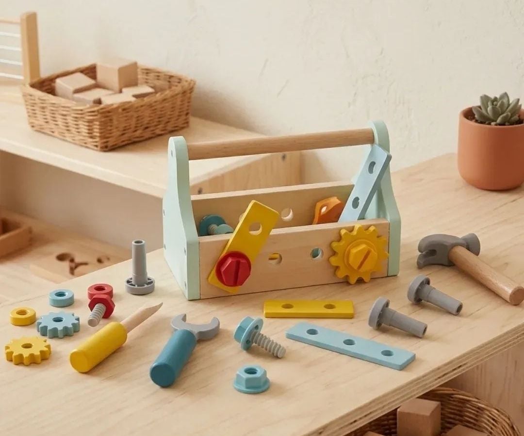 🧰 Caja de Herramientas Portátil de Madera (18 piezas) 🔨