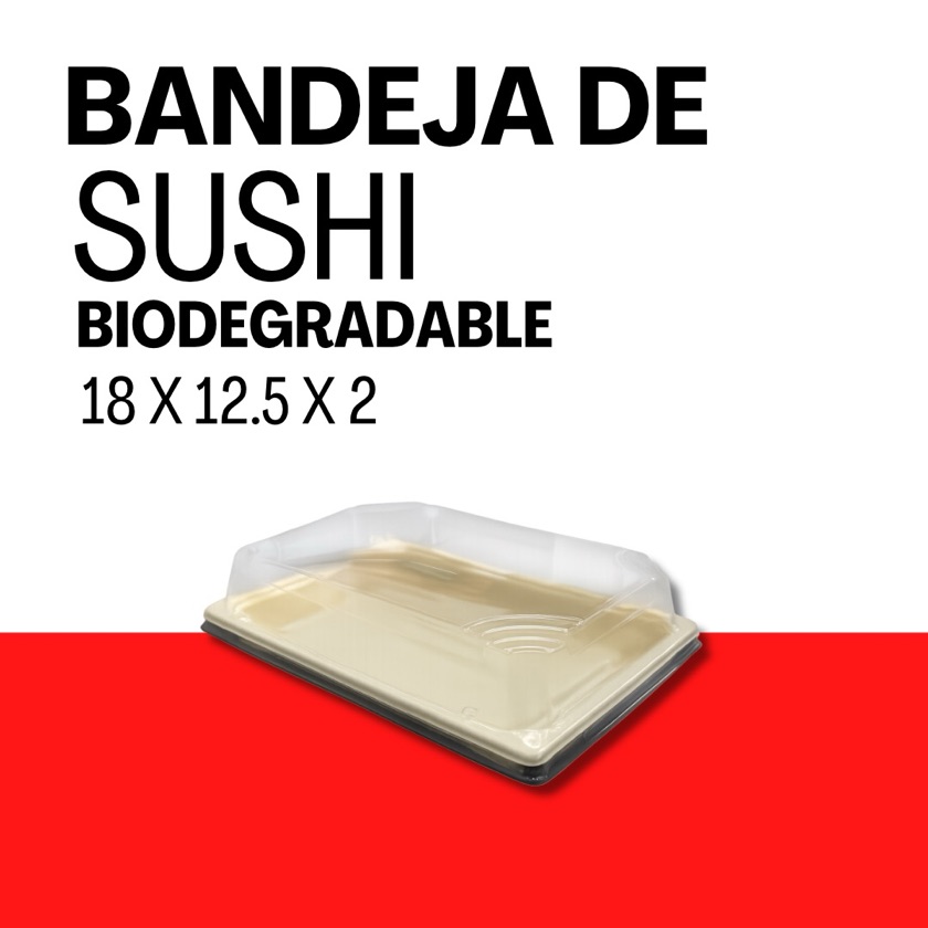 Bandeja de Sushi Bio C/Tapa "18 X 12.5 X 2" 1 UNID