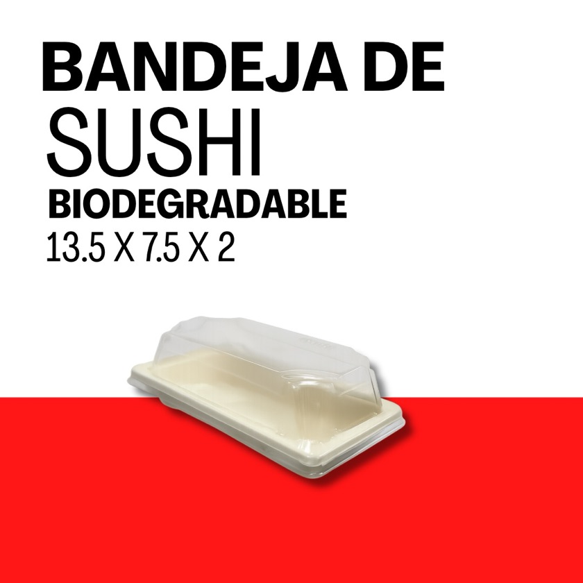 Bandeja de Sushi Bio C/Tapa "13.5 X 7.5 X 2" 1 UNID