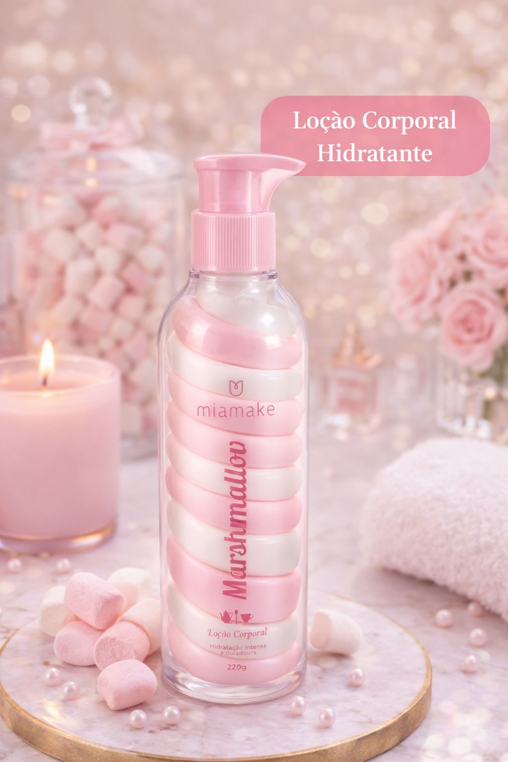 Loção Corporal Mia Make Marshmallow 220g Rosa Claro Coleção Hora do Chá