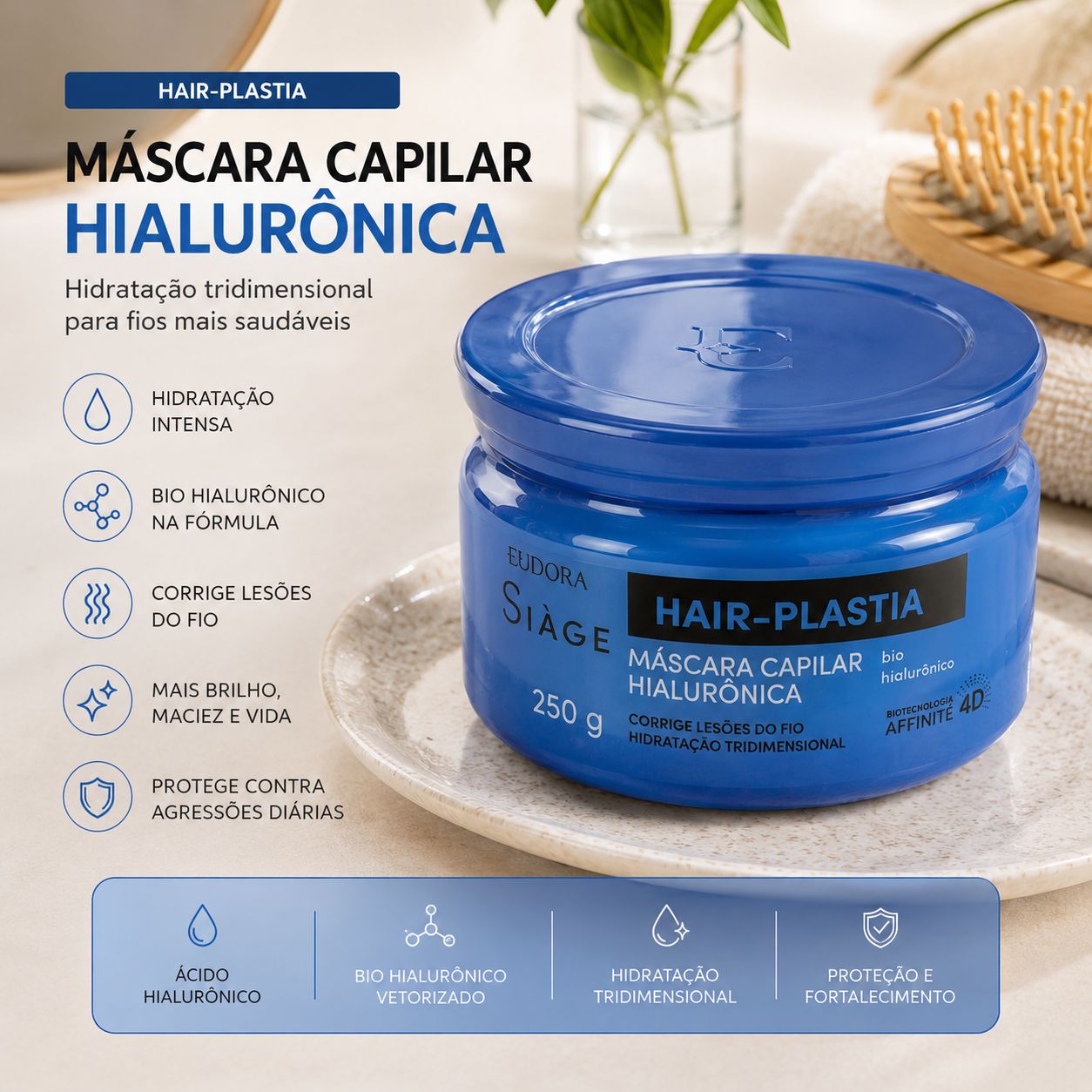 Máscara Capilar Hialurônica Eudora Siàge Hair-Plastia