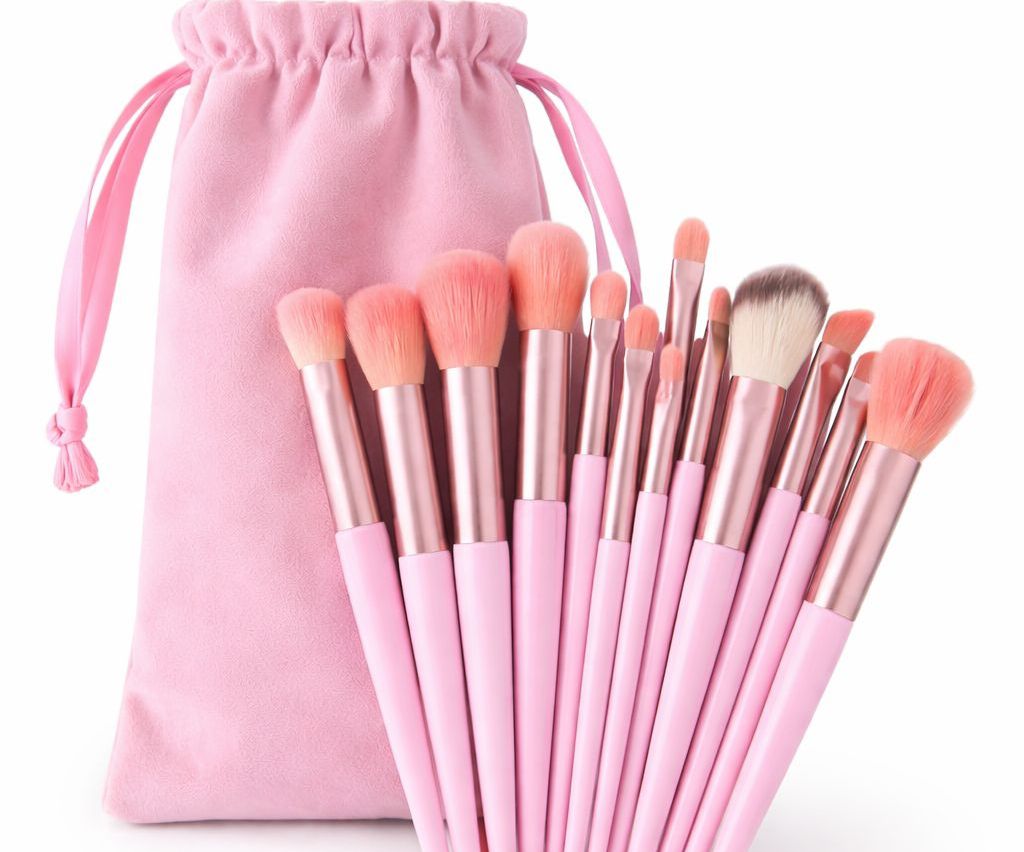 Kit 13 Pincéis Maquiagem Rosa