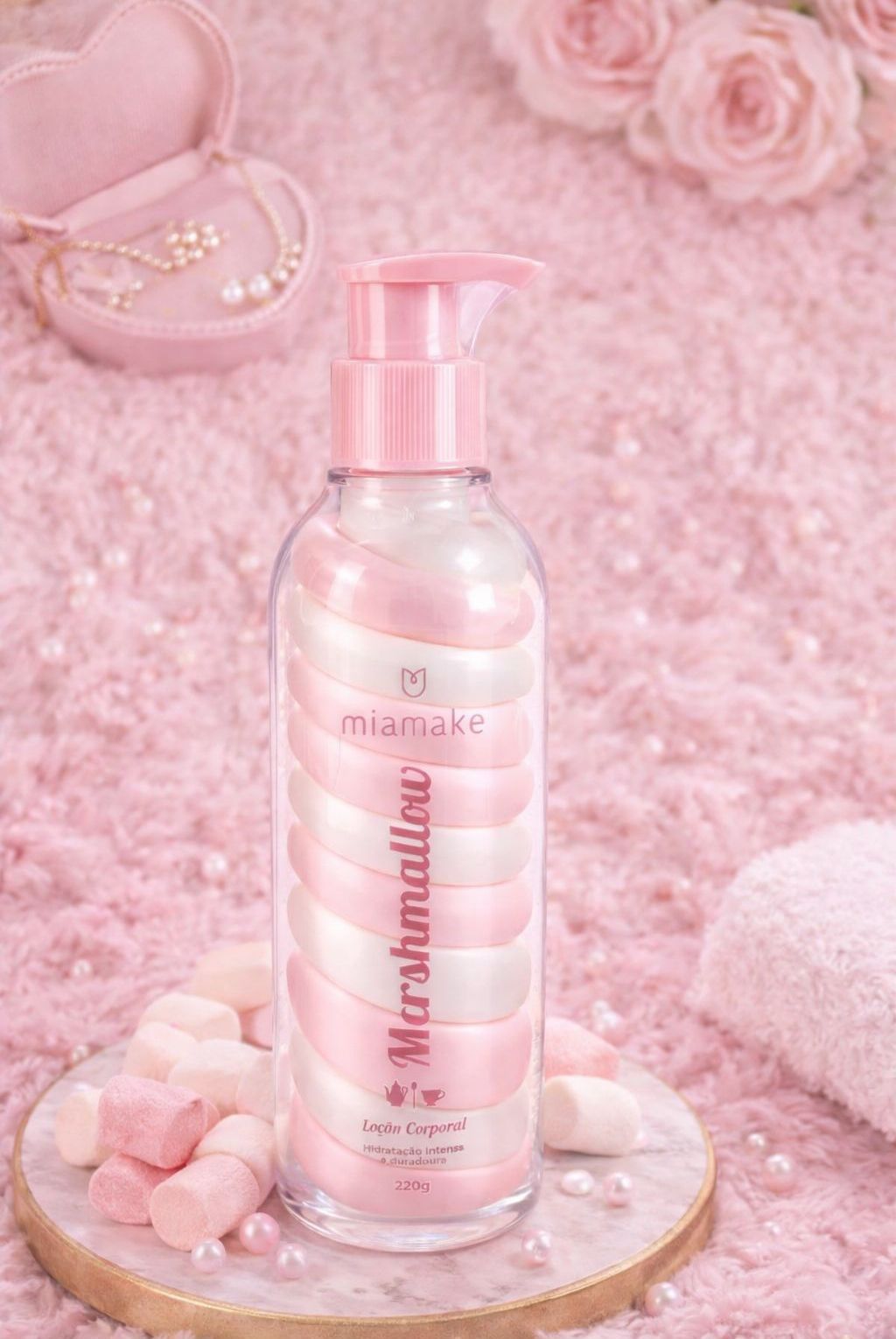 Loção Corporal Mia Make Marshmallow 220g Rosa Claro Coleção Hora do Chá