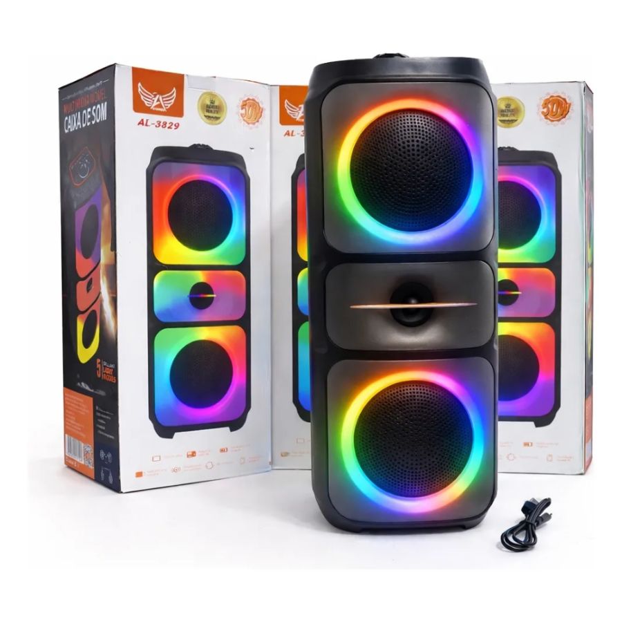 CX: 12 Caixa De Som Torre Bluetooth FM USB Grande Com Led 50W