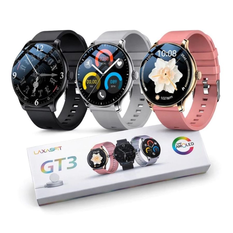 CX: 100 Relógio Smartwatch GT3 Redondo Tela Amoled Com 2 Pulseiras