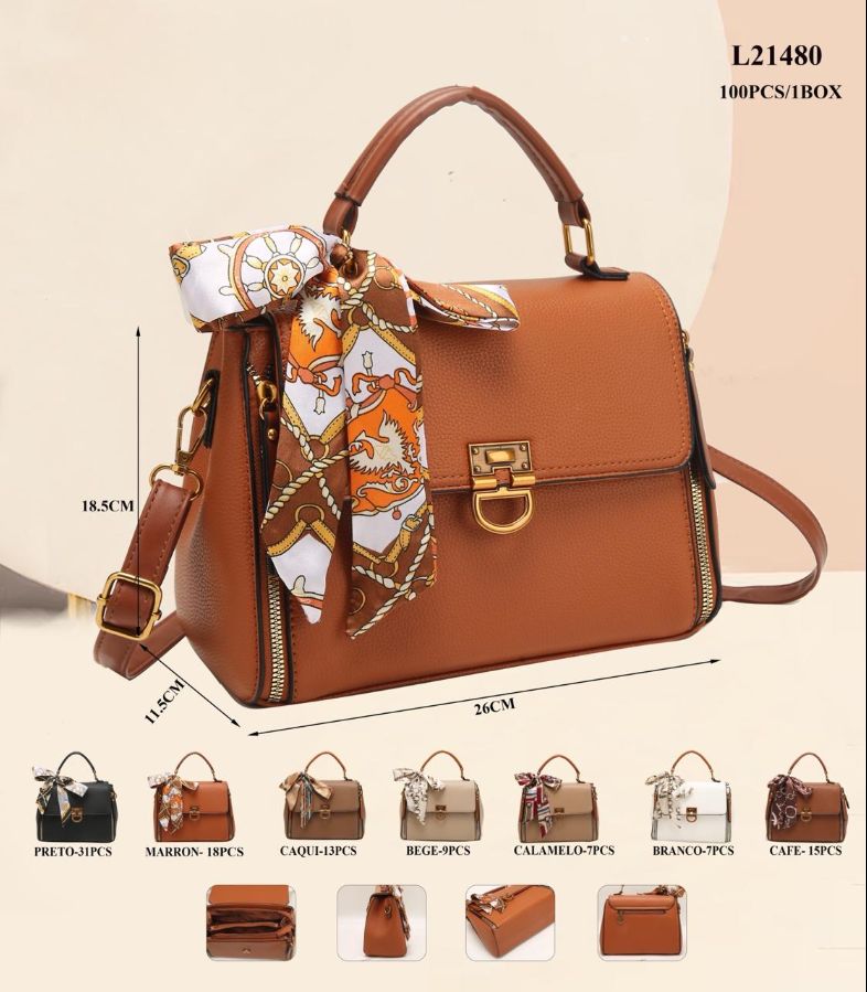 CX: 100 Bolsa Baú Feminina Média com Zíper Lateral e Lenço de Cetim