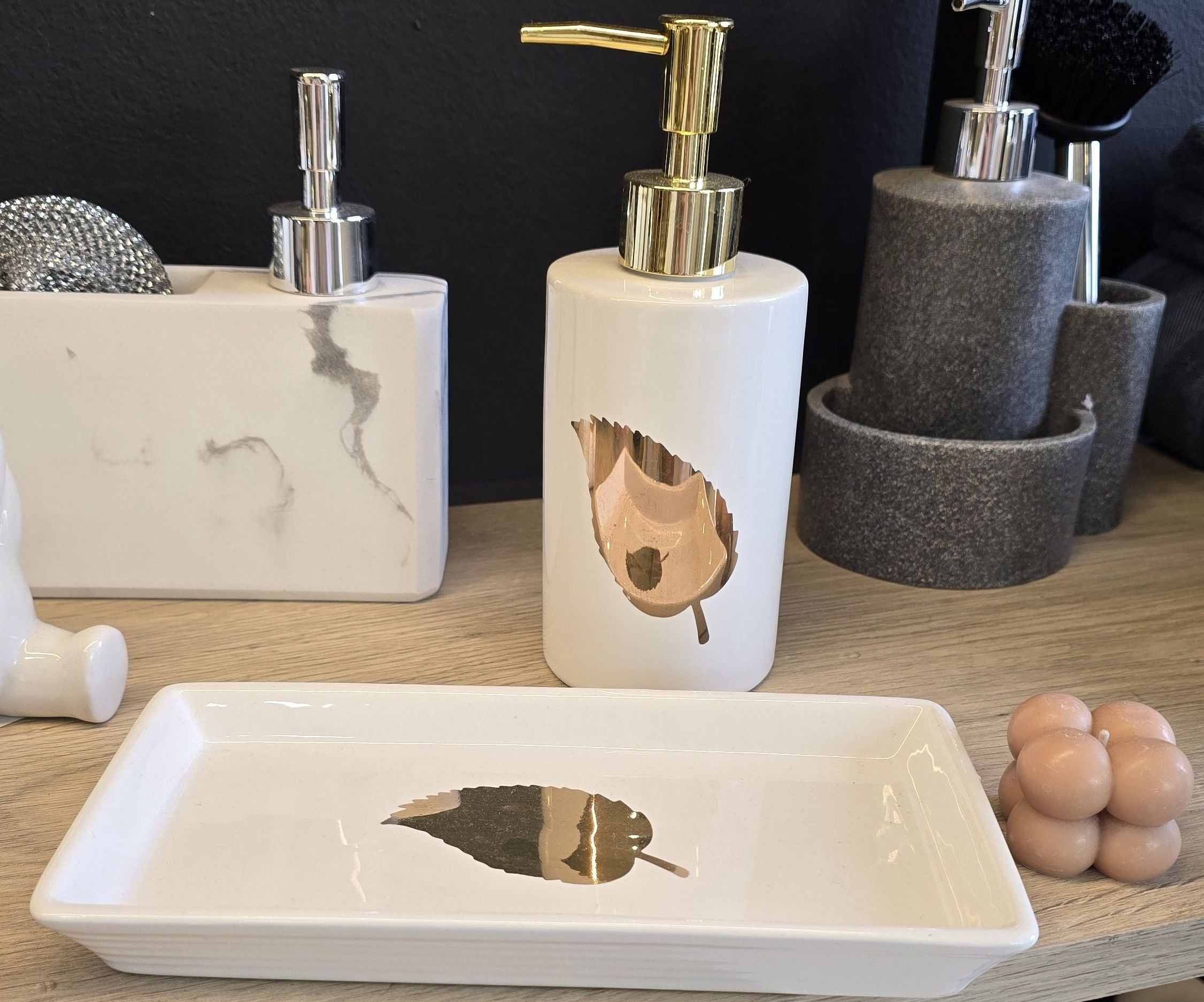 Jabonera Ceramica Rectangular Golden Leaf  vista 3