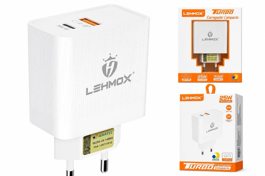 CARREGADOR LEHMOX TURBO / USB-C / USB-A / 25W / LE-182 FUNTE