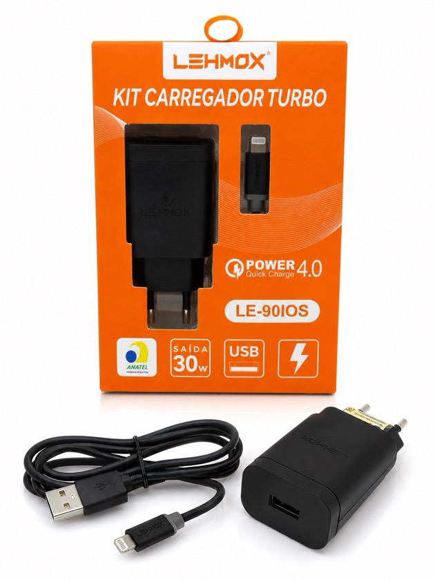 CARREGADOR LEHMOX 4.0 TURBO USB/LIGHTNING