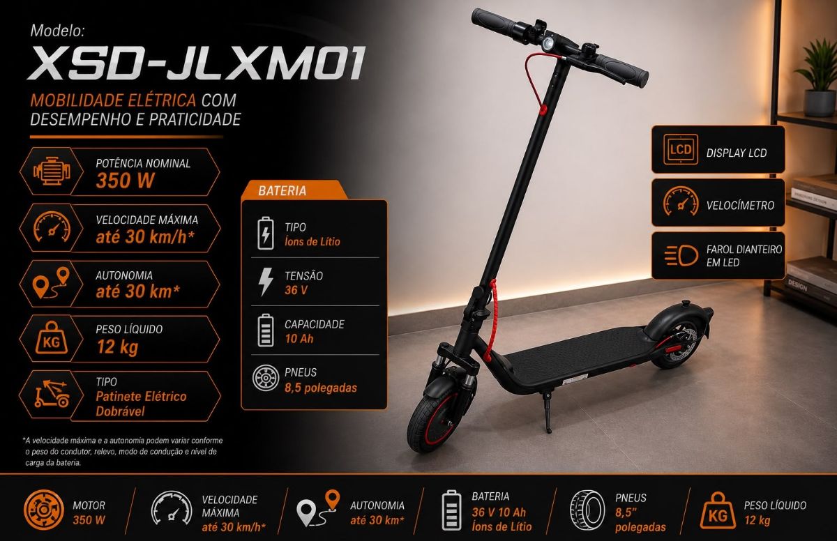 CX: 1 Patinete Elétrico Dobrável XSD-JLXM01 – Mobilidade, Praticidade e Desempenho