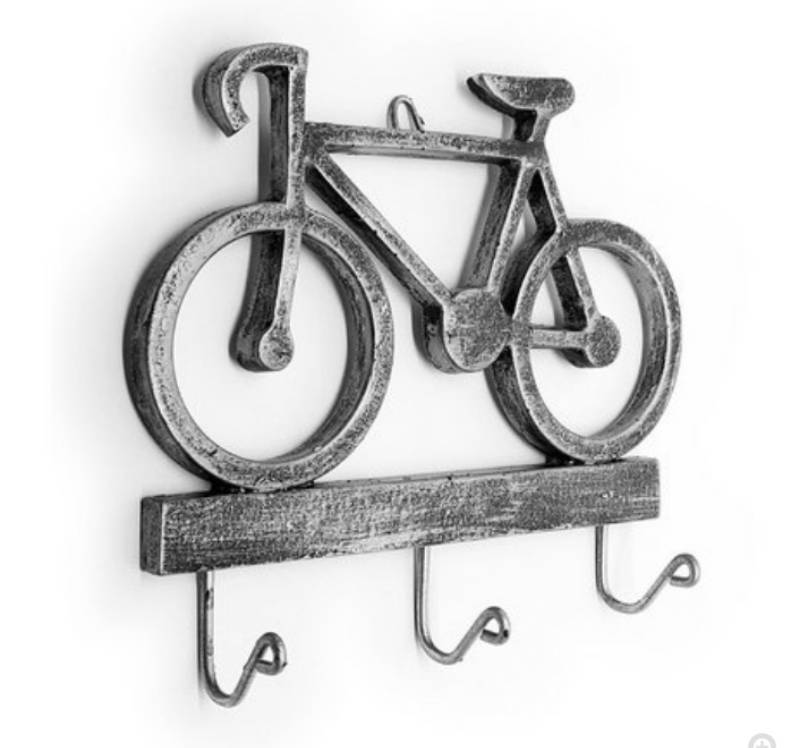 Cabideiro Porta Chaves Rústico Bicicleta - Resina Cor Prata