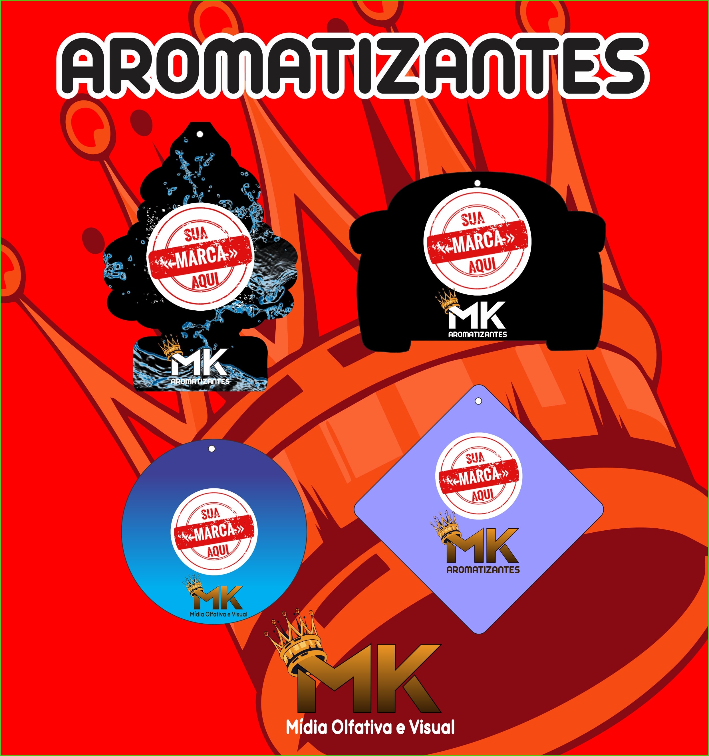 (100UN) PACK COM CEM UNIDADES DE AROMATIZANTES PERSONALIZADOS