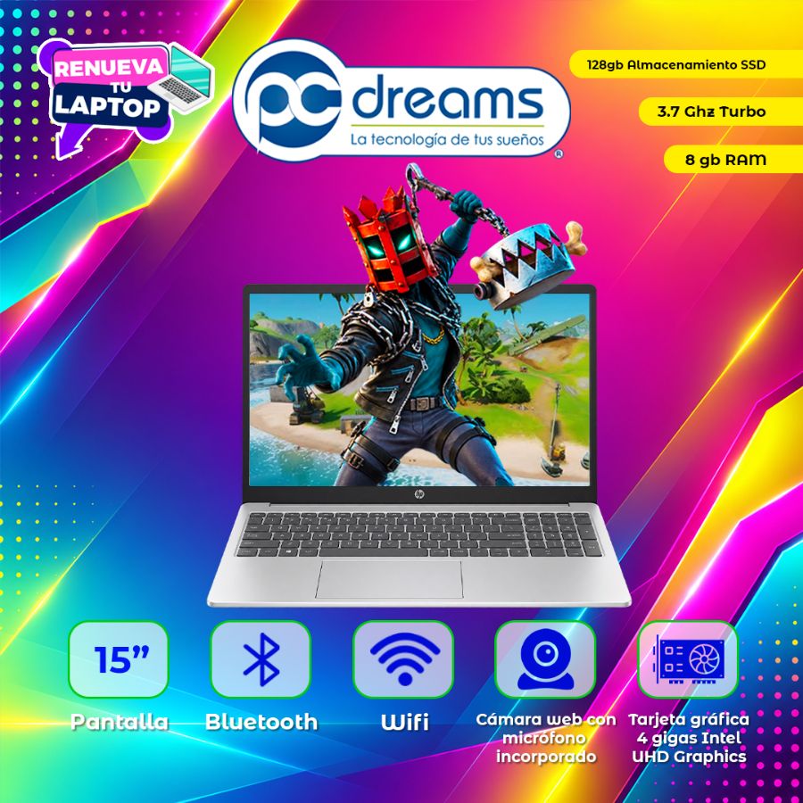 Laptop Hp 15 + 3.7 Ghz Turbo + 128 Gigas Disco Sólido + 8 gb en Ram