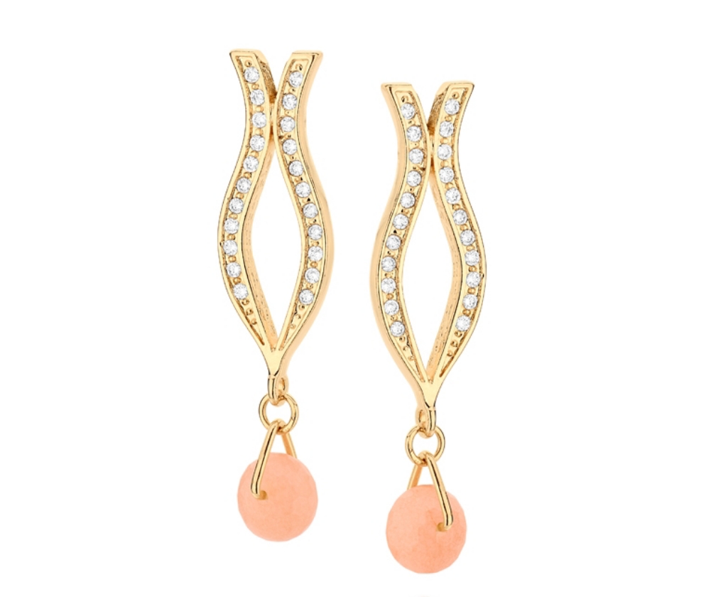 Brinco com cristal banhado a ouro 18k Branco com bege - Rommanel