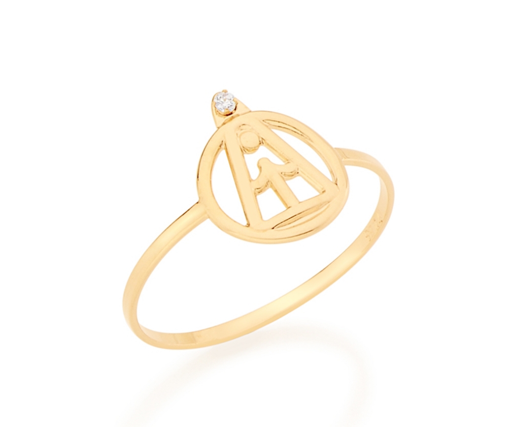 Anel banhado a ouro18k infantil com imagem religiosa Branco Rommanel