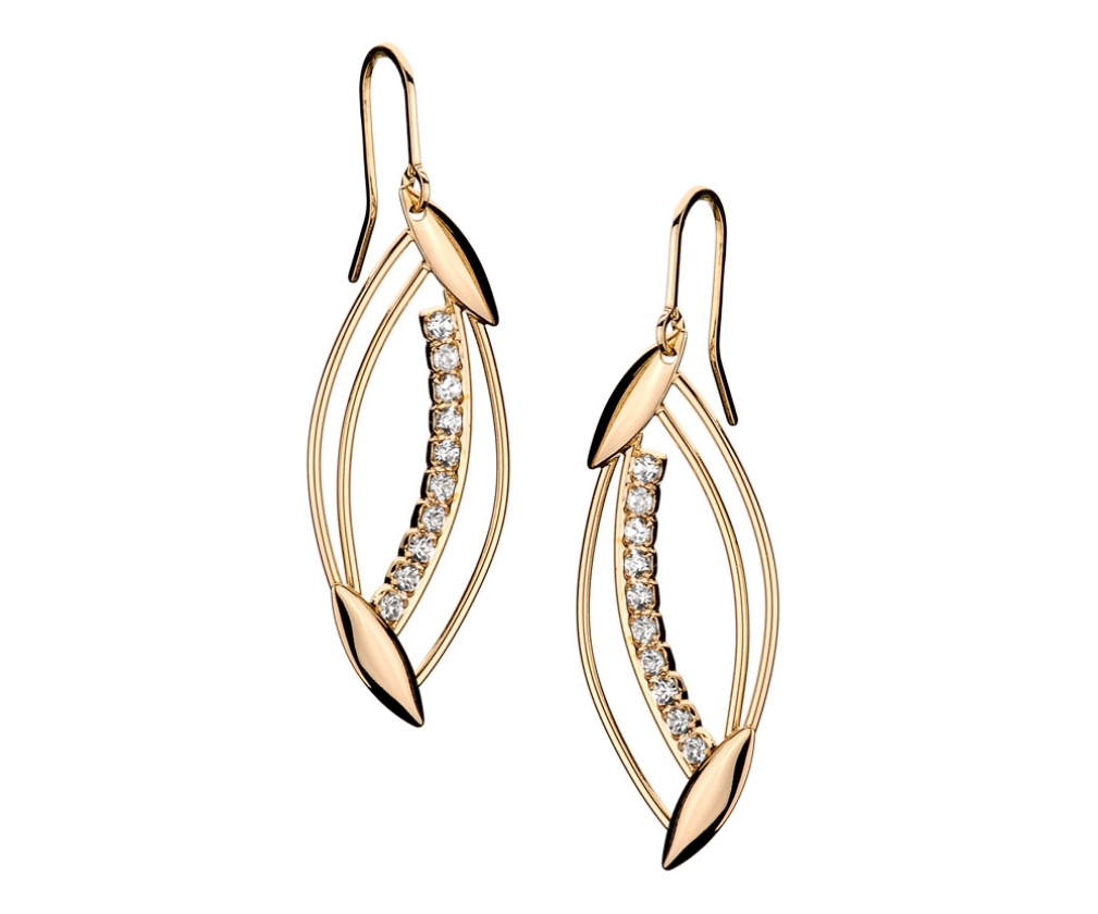 Brinco banhado a ouro 18k com cristais Branco - navete - Rommanel