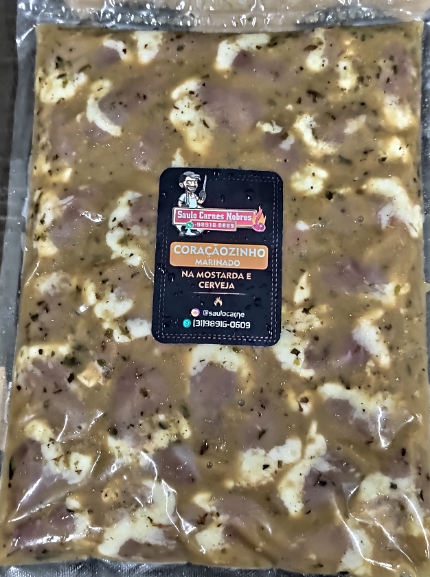 CORAÇÃOZINHO TEMPERADO NA MOSTARDA E CERVEJA PACOTE DE 600g