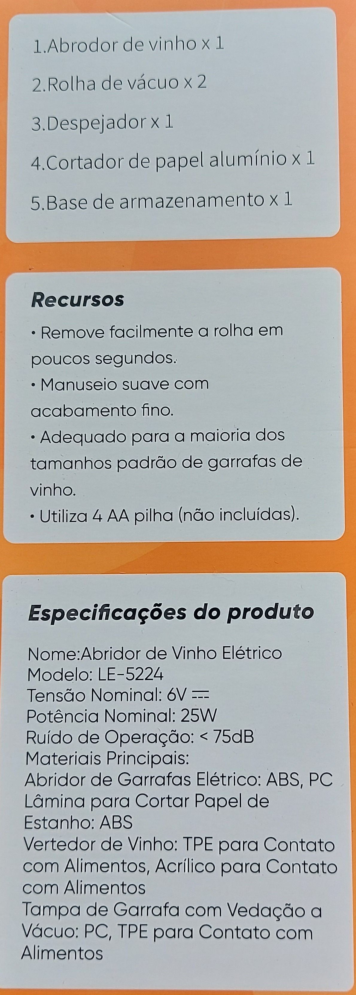 Abridor de vinho elétrico