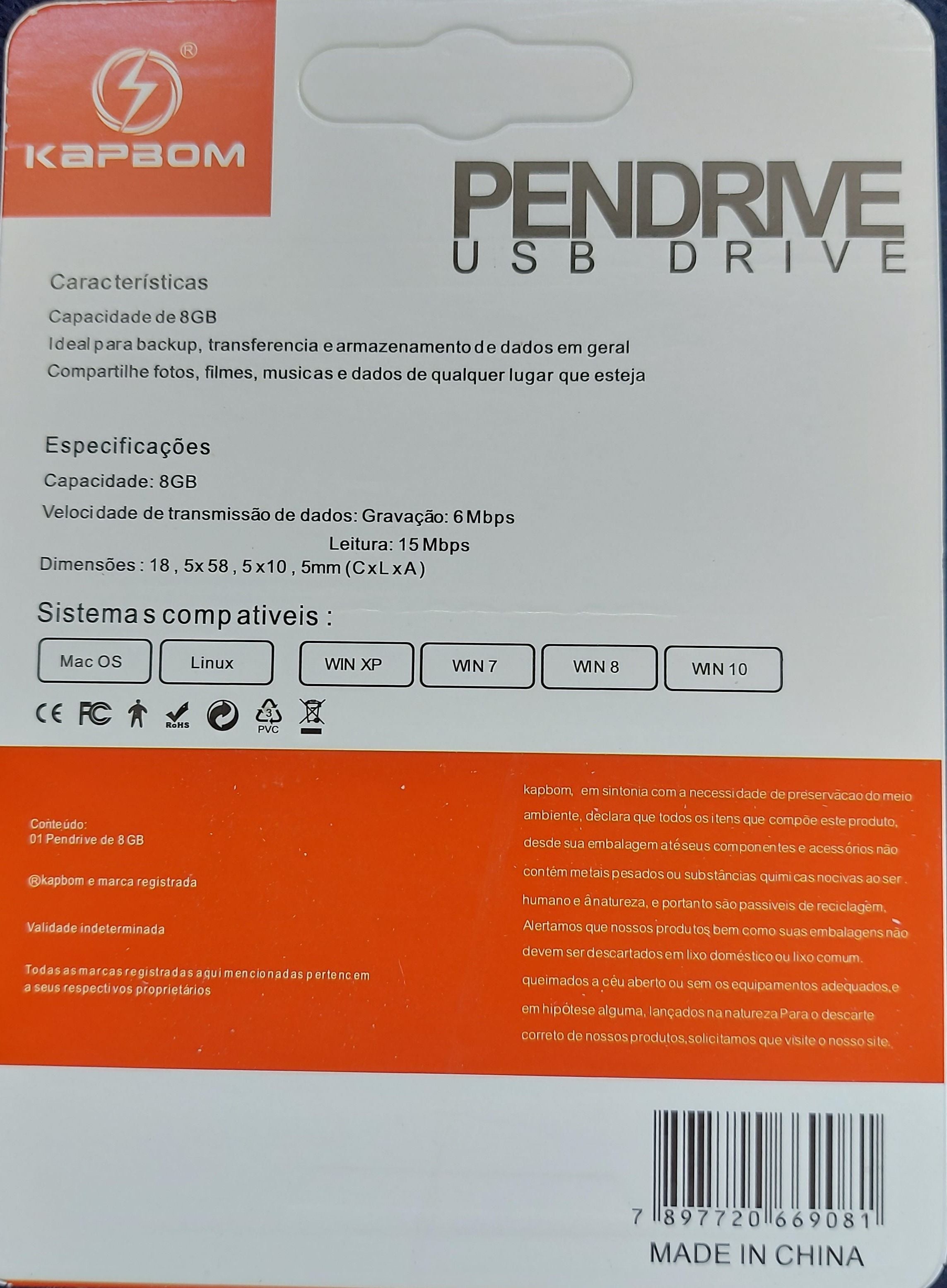 Pen drive 8gb Kapbon