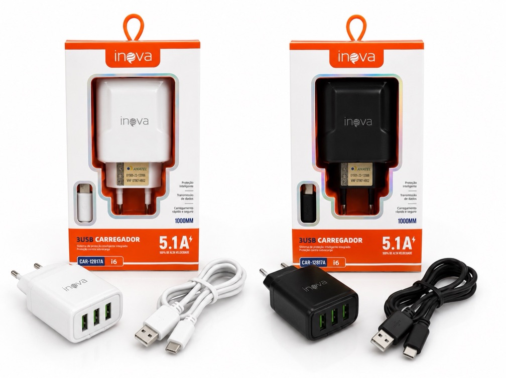 CARREGADOR INOVA 5.1A LIGHTNING 3USB CAR-12817A