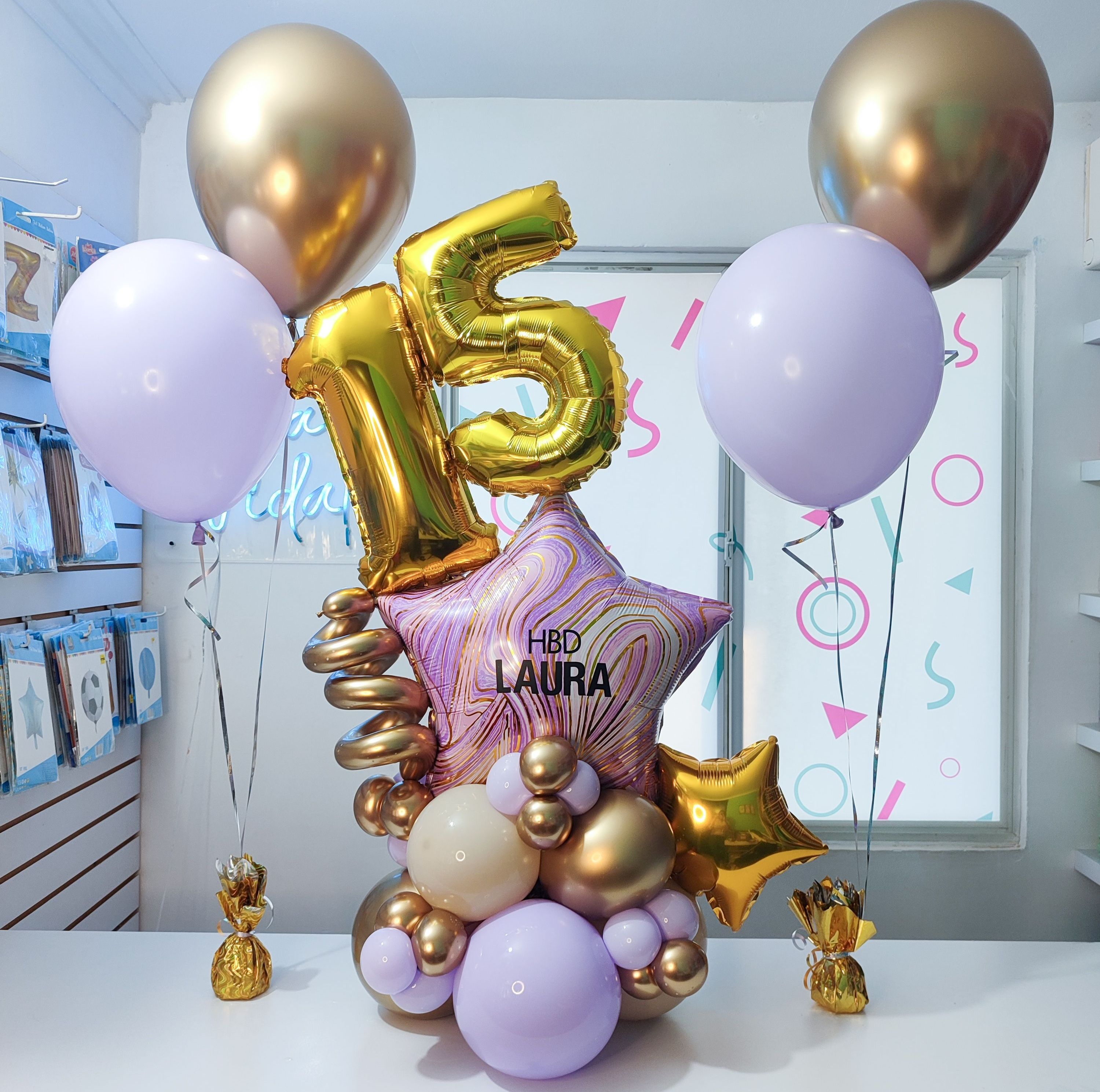Bouquet edad estrella + ramilletes de globos