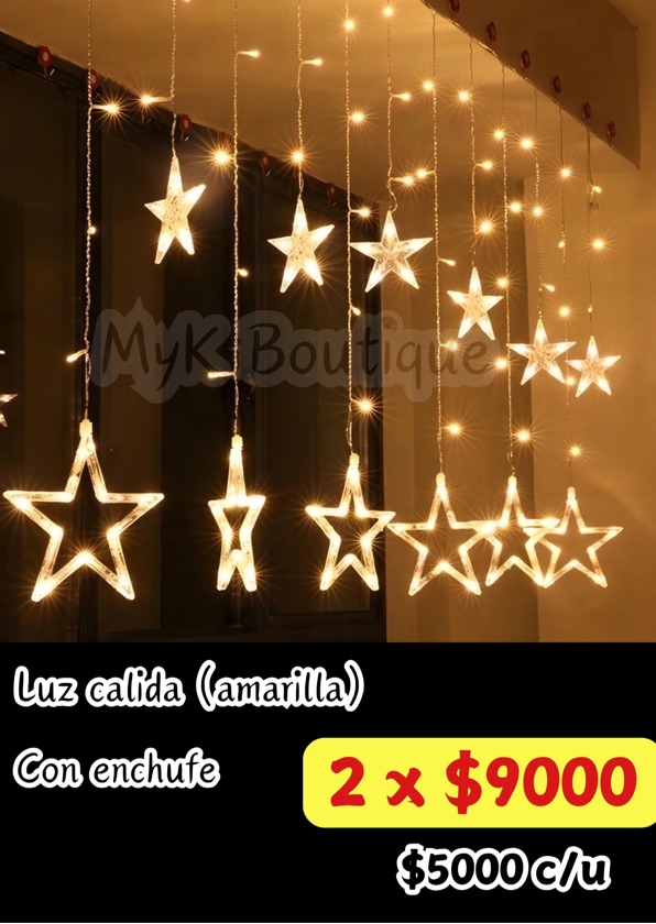 Cascada luces estrellas grandes y pequeñas color cálido