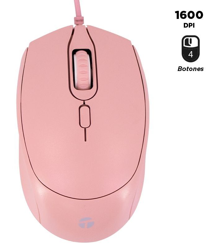 Mouse Óptico Teros TE-1226S, 800-1200-1600 DPI, USB, 4 Botones, Color Rosado