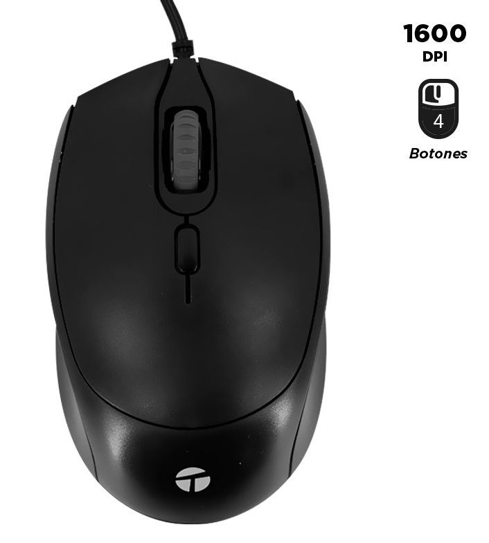 Mouse óptico TEROS TE-1222S, 800-1200-1600 DPI, USB, 4 botones