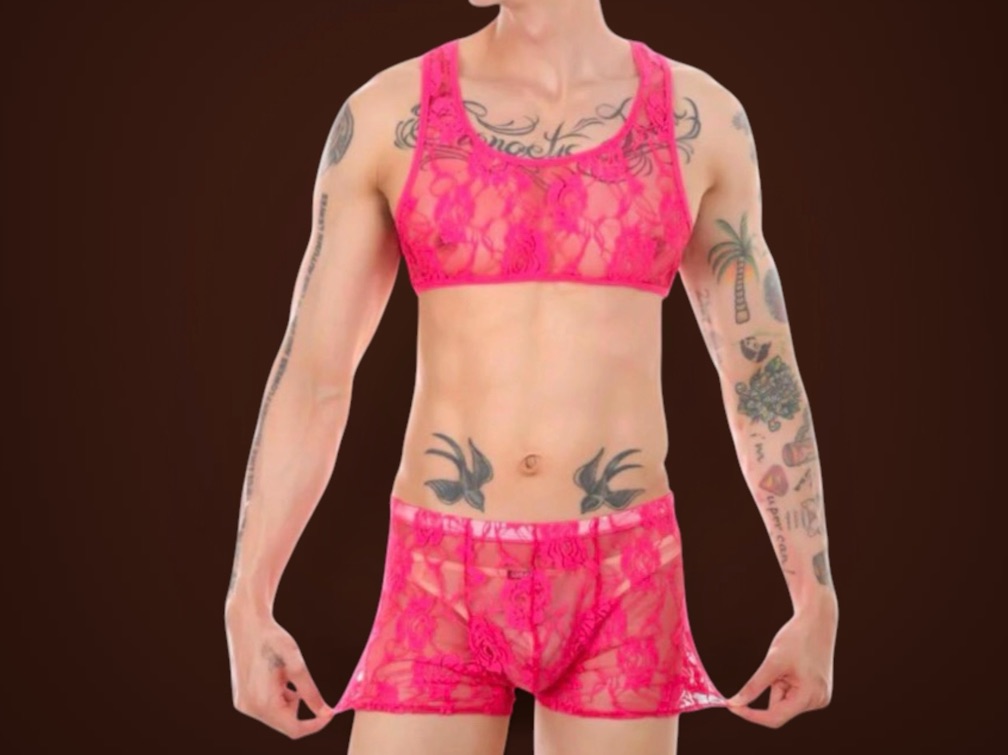 LACE ME UP Men’s Floral Lace Set | HOT PINK
