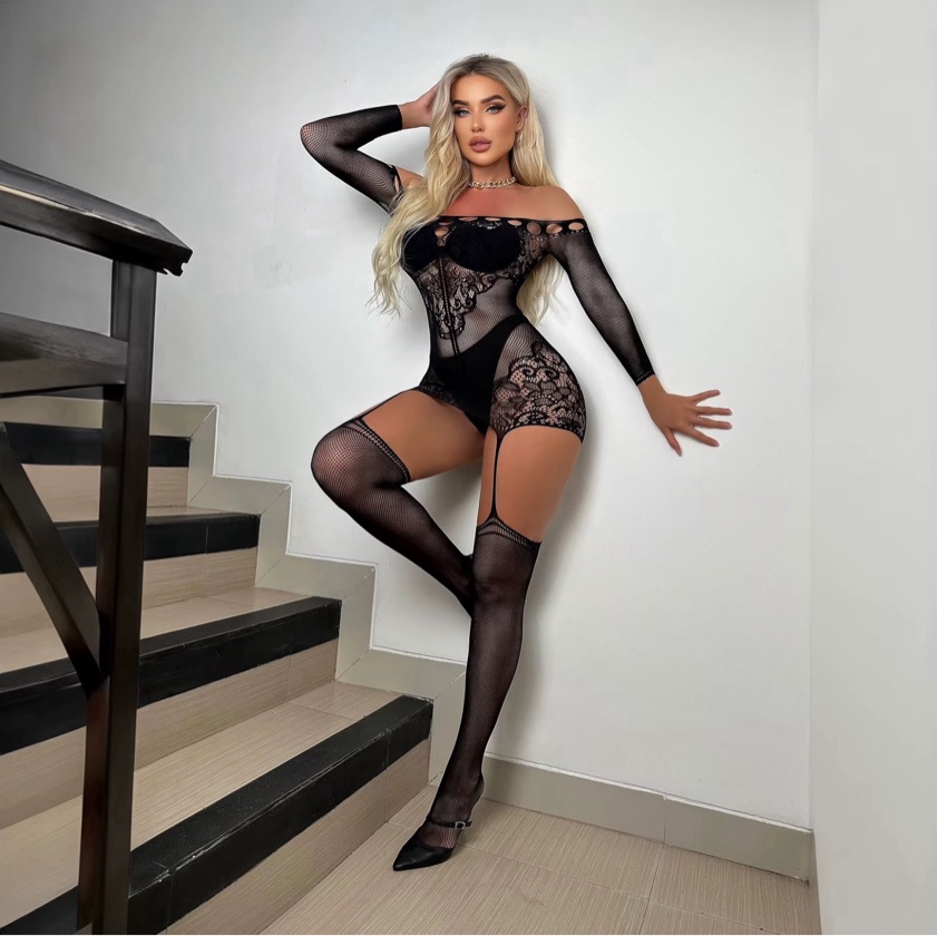 BLACK WIDOW Lace Garter Mini Dress Bodystocking