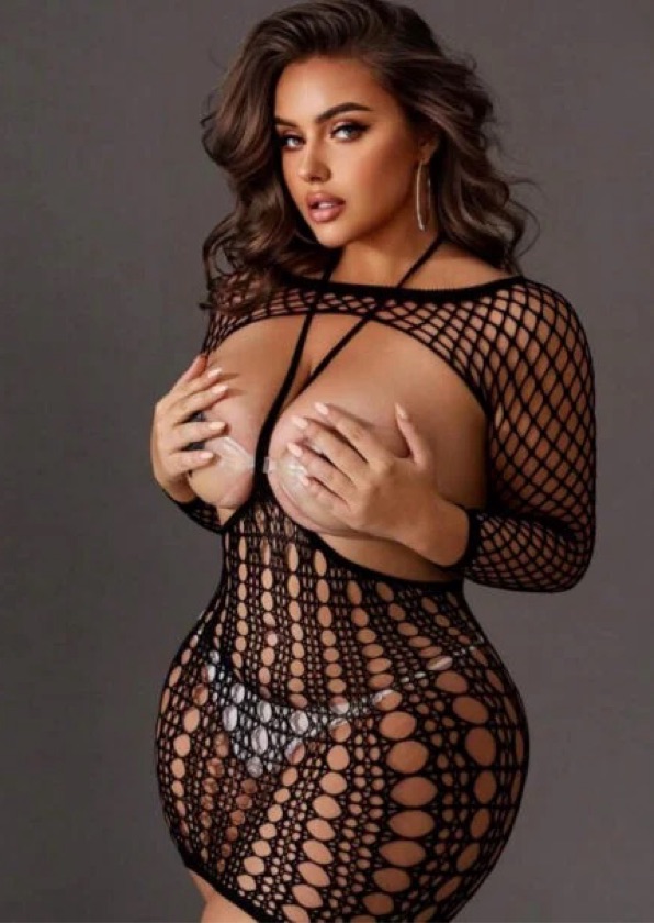 BARE DESIRE Open-Bust Fishnet Mini Dress