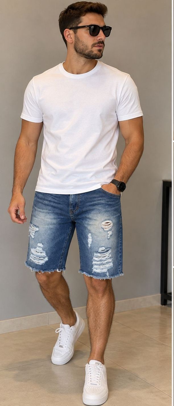 Bermuda Masc Destroyed Jeans 46