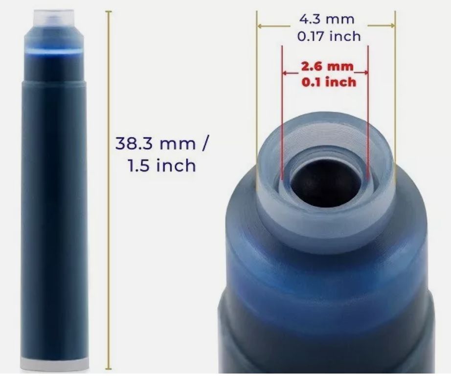 5 cartuchos de tinta negro y azul medida internacional cortos