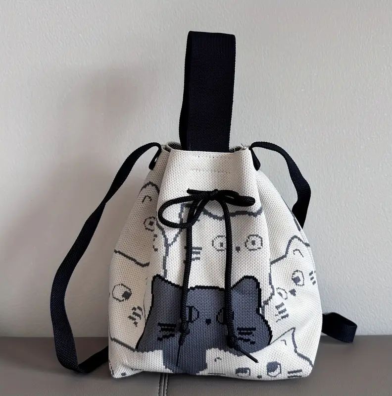 Bolso de hombro tejido - Gato negro