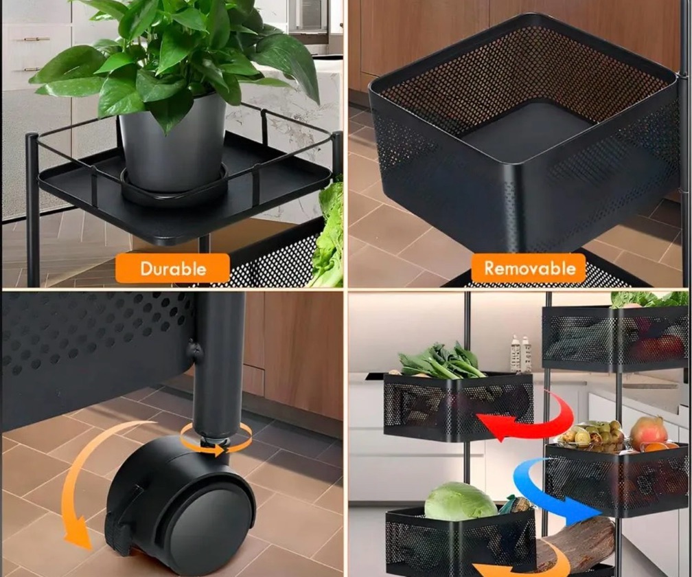 Carro Organizador Ruedas Organizador De Verduras 5niveles 94cm Organizador De Frutas Estante Organizador De Tapa Carro De Almacenamiento Estante Extraíble Carro De Almacenamiento