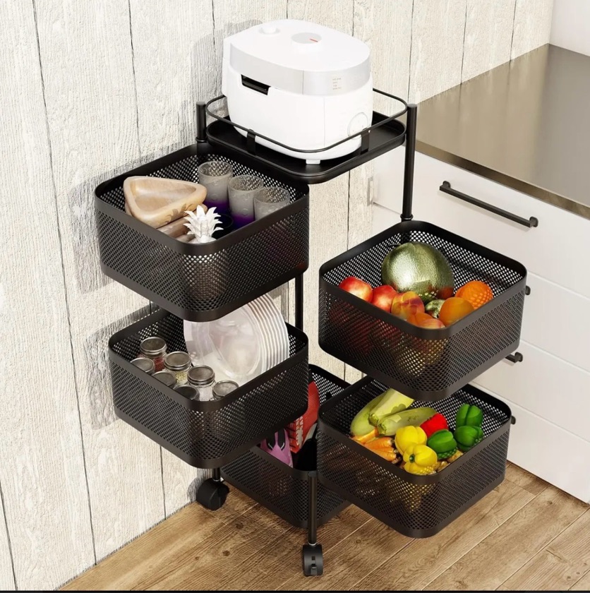 Carro Organizador Ruedas Organizador De Verduras 5niveles 94cm Organizador De Frutas Estante Organizador De Tapa Carro De Almacenamiento Estante Extraíble Carro De Almacenamiento